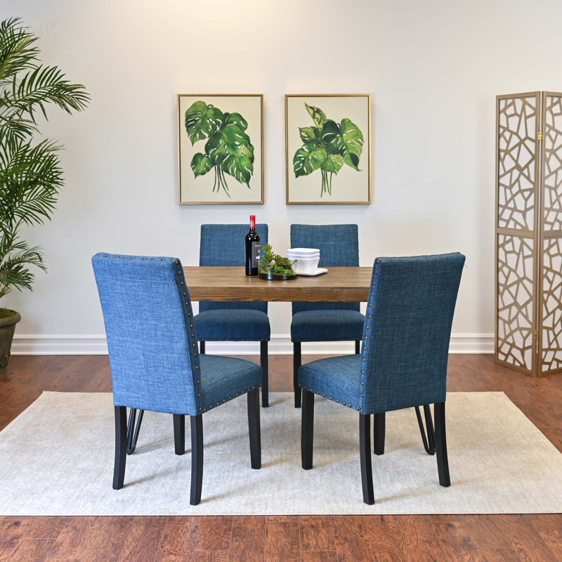 Ensemble repas avec table et chaises en épingle à cheveux, Bleu, 5