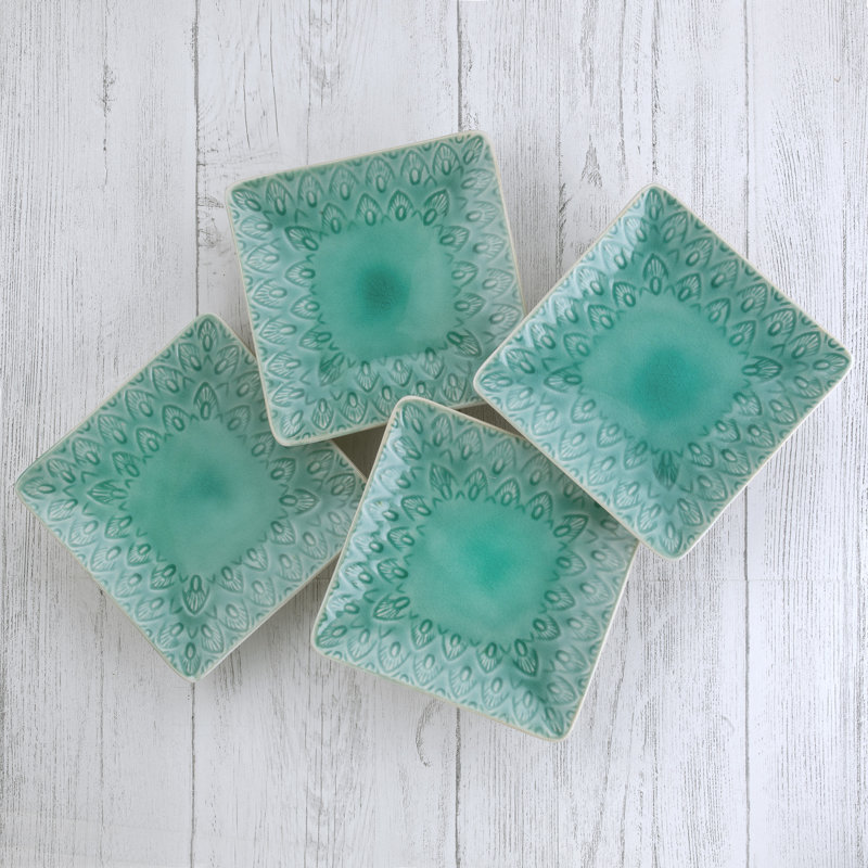 Lagoon Blue Ceramic Square Appetizer Plate Set