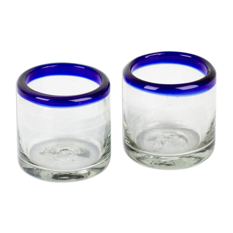 Ebern Designs Handmade Cobalt Day Handblown Rocks Glasses (Pair)