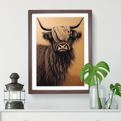 Vintage Highland Cow 1 Piece Single Picture Frame Wall Art