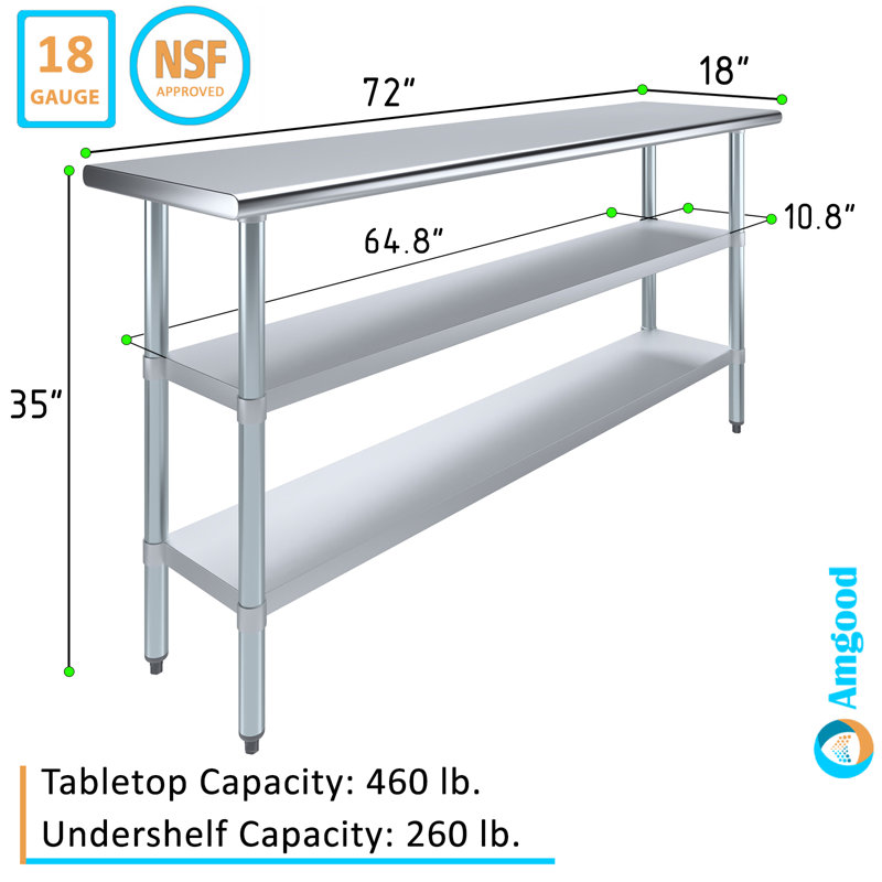 72" Stainless Steel Work Table with Galvanized Shelves