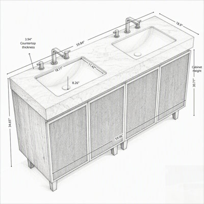 Bathroom Vanity & Sink with Vein Sintered Stone Top and Ceramic Basin, Freestanding Cabinet