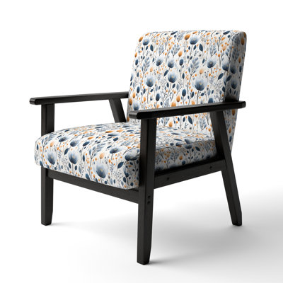 Cottage Blue And White Floral Bloom Pattern - Upholstered Farmhouse Arm Chair, Blue Accent Chair