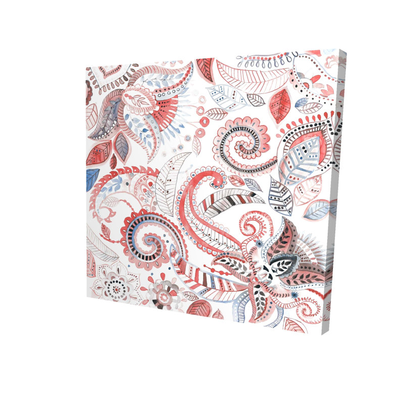 Paisley Pattern Print On Canvas, Wrapped Canvas, 16" H x 16" W