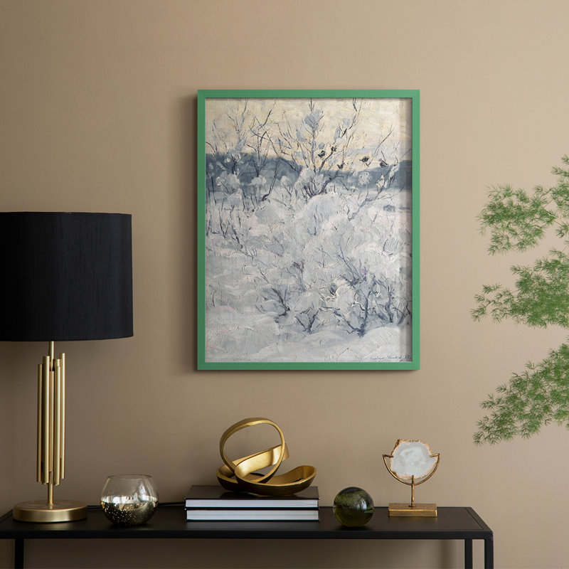 Imprimé floral rétro CCLXVI, reproduction encadrée - bois massif, H 21 po x l 17 po, Vert