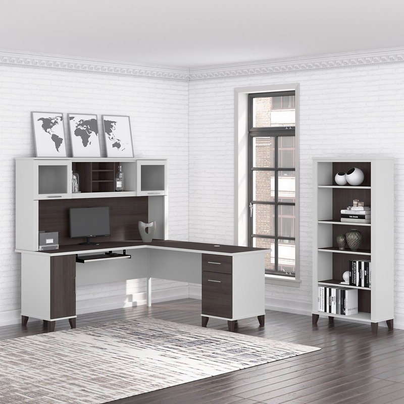 Magomed 3 Piece Computer Desk Office Set, Storm Gray/White
