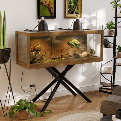 80 Gallons Bearded Dragon Tank with Leg Stand,Tempered Glass Reptile Enclosure with Metal Mesh Top,Snake/Lizard Tank for Chameleon,Tortoise,Hecko,Brown