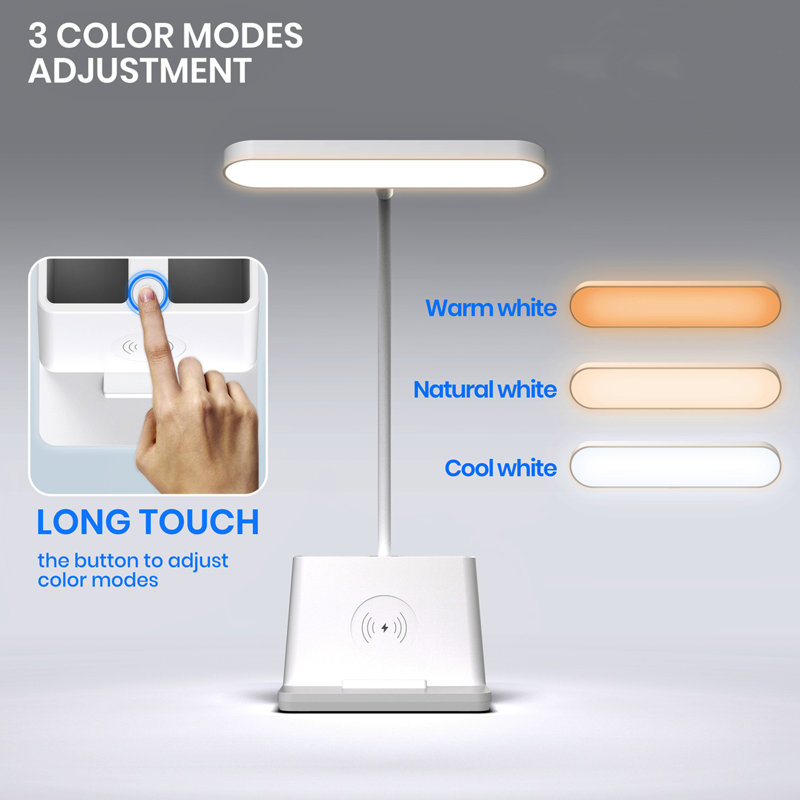 15" White Desk Lamp with Wireless Charger