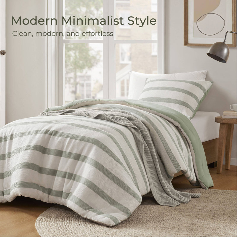 2-Piece Twin/Twin XL Yarn-dyed striped comforter, Sage Green Striped