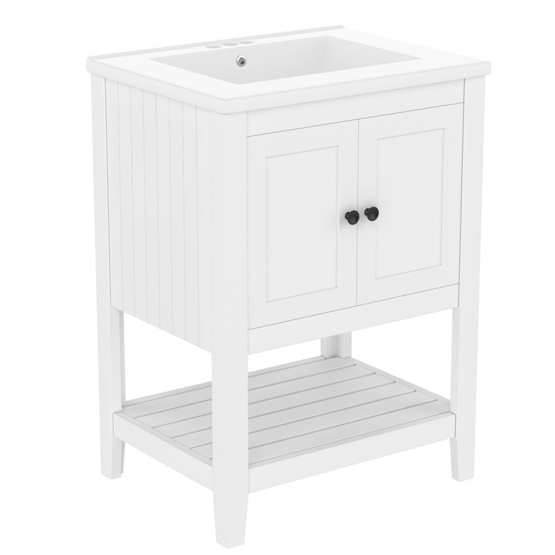 Meuble-lavabo 24 po avec lavabo en céramique, Blanc