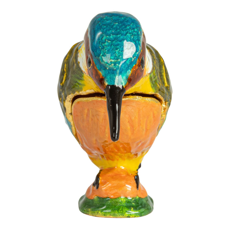Multicolor Gold Enameled Metal Kingfisher Shaped Trinket Box