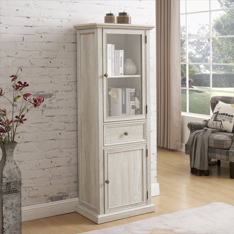 Modern Tall Storage Cabinet with Glass Doors & Shelves - Versatile Freestanding Sideboard with Drawer for Living Room, Kitchen, Dining Room, & Office - Elegant Finish