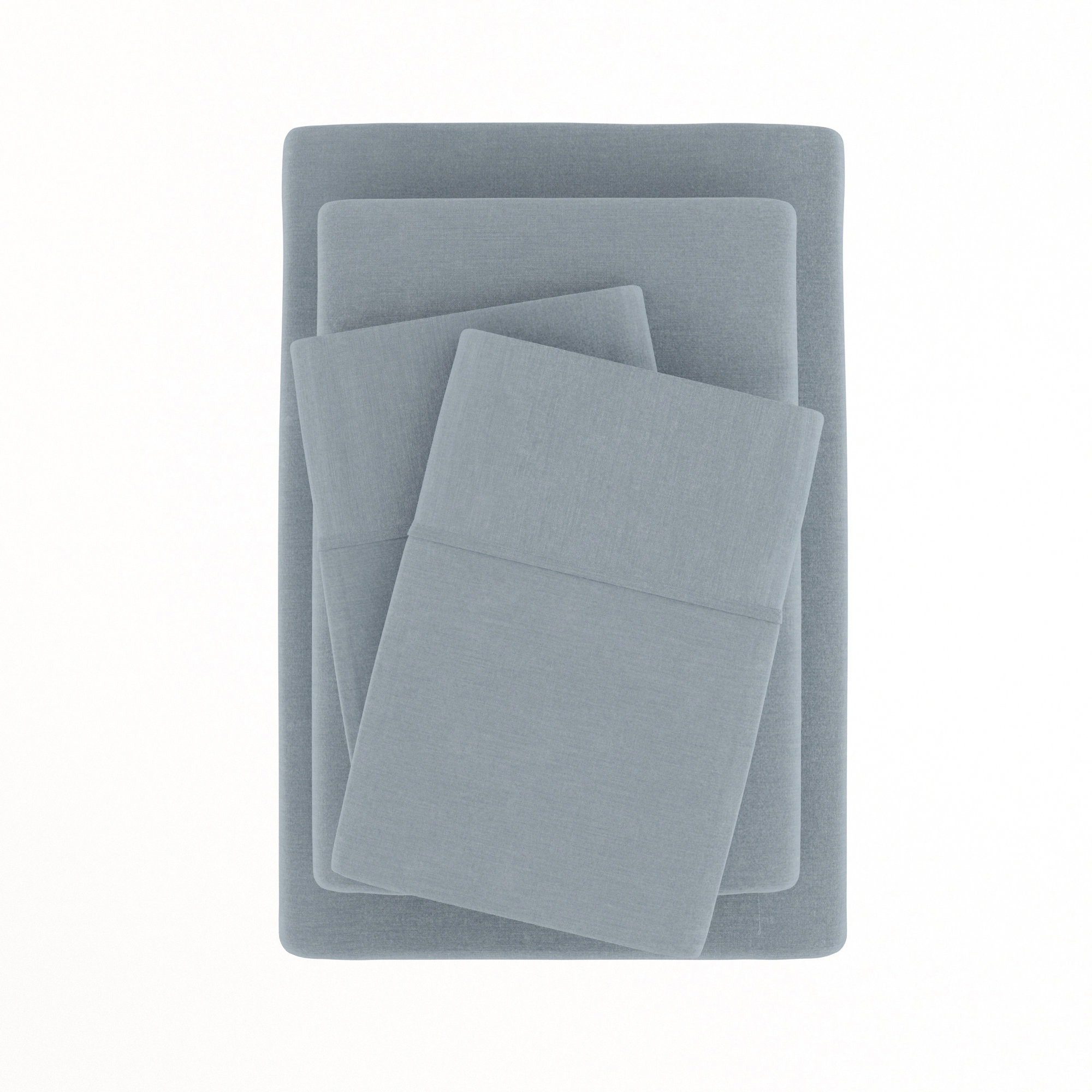 Linen Bamboo-Blend Breathable Luxury Bed Sheet Set, Light Blue, King Sheet Set + Fitted Sheet + 2 Pillowcases