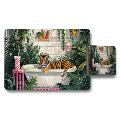 Tiger Bathtub Placemats And Coasters Set Tropical Jungle Theme