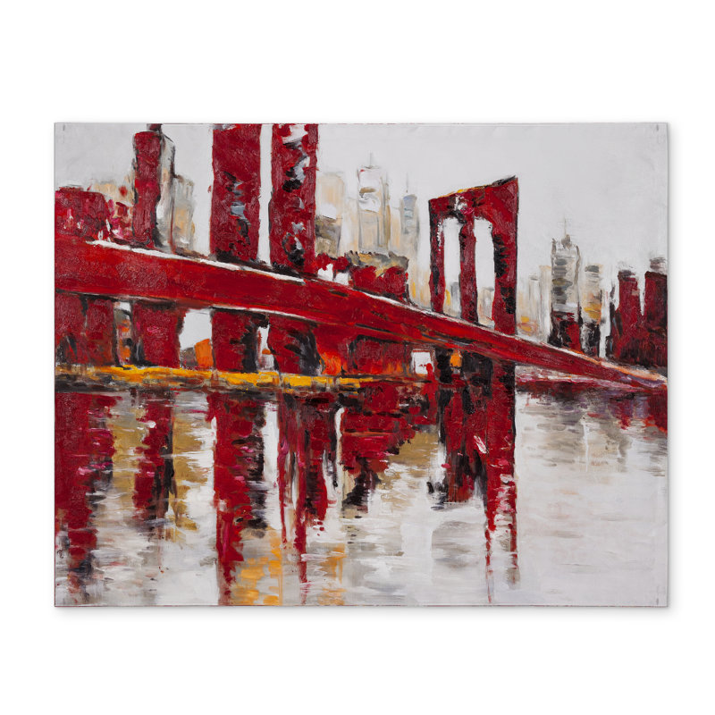Industrial White Placemat | Abstract Red Bridge Design