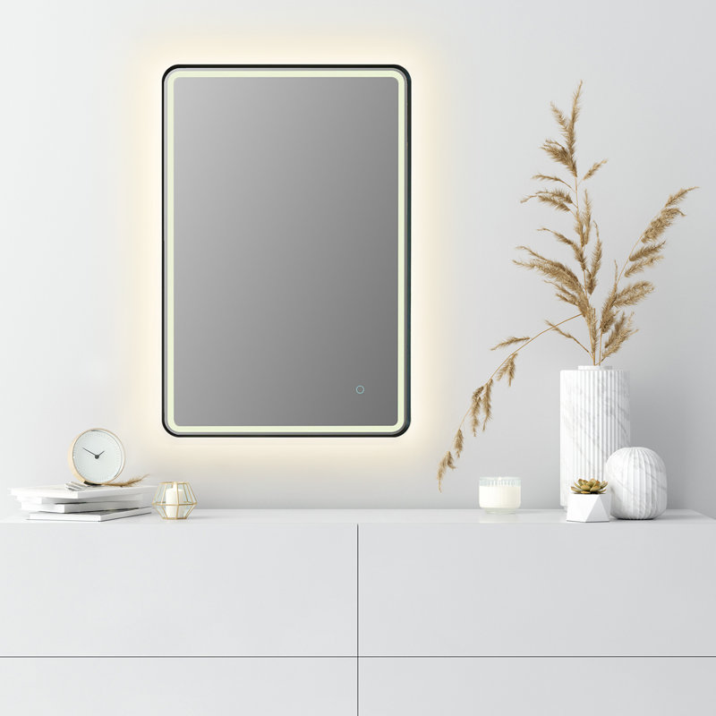 Viaggi Metal Flat Wall Mirror, Black, 36" x 24"