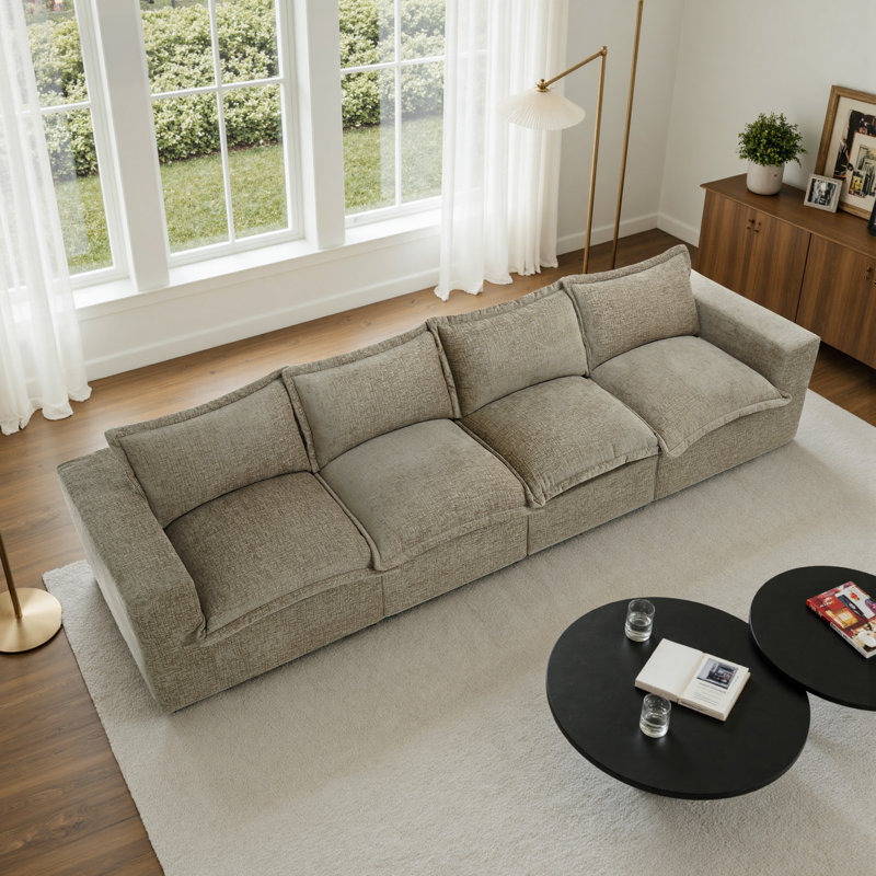 Upholstered Boneless Chenille Modular Sectional Sofa with Cushion Back– Fully Compressed, No Assembly Required, 4