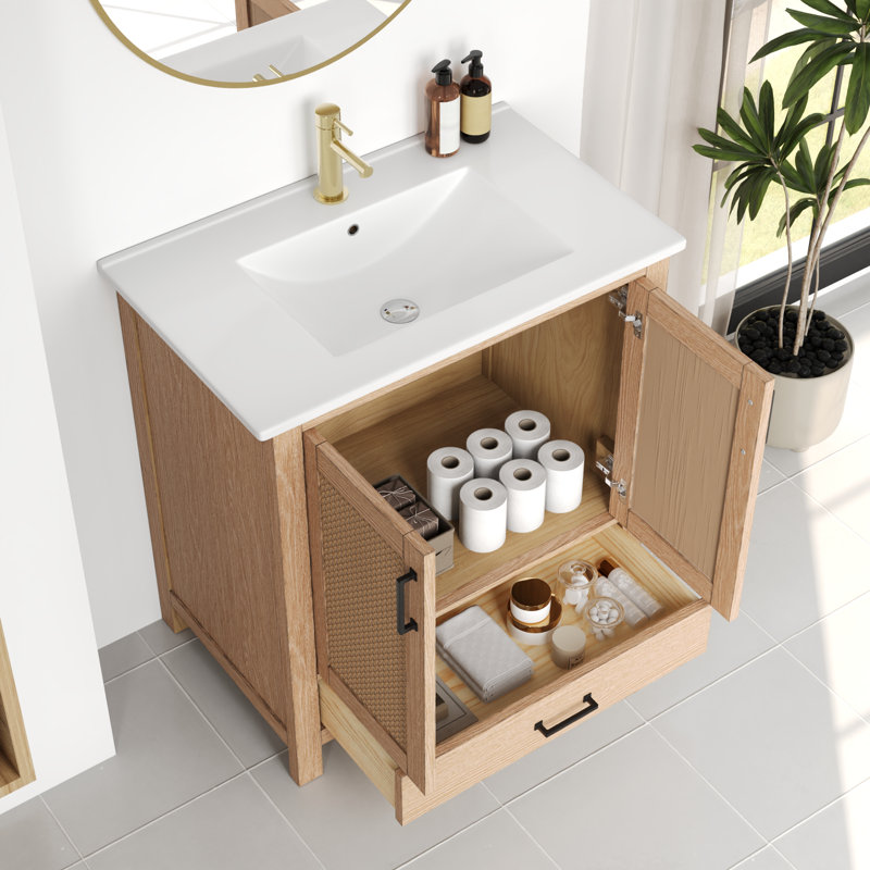 30" W Cove Fully Assembled Single Bathroom Vanity with Ceramic Top, Soft-close Doors and Drawer, 34" H x 30" W x 18" D