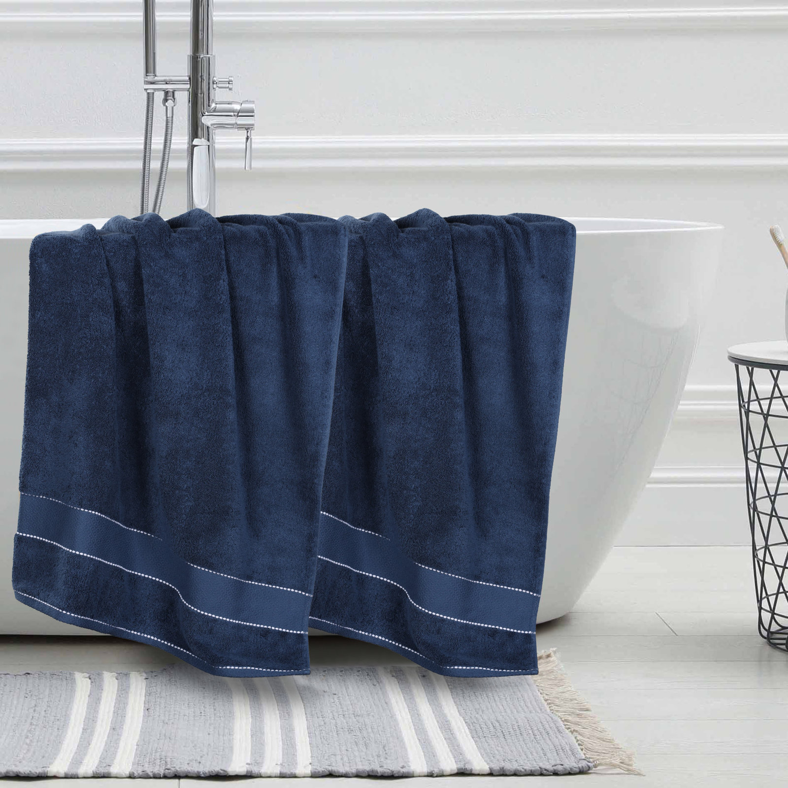 Abrianna Giza Cotton Bath Sheet, Navy Blue