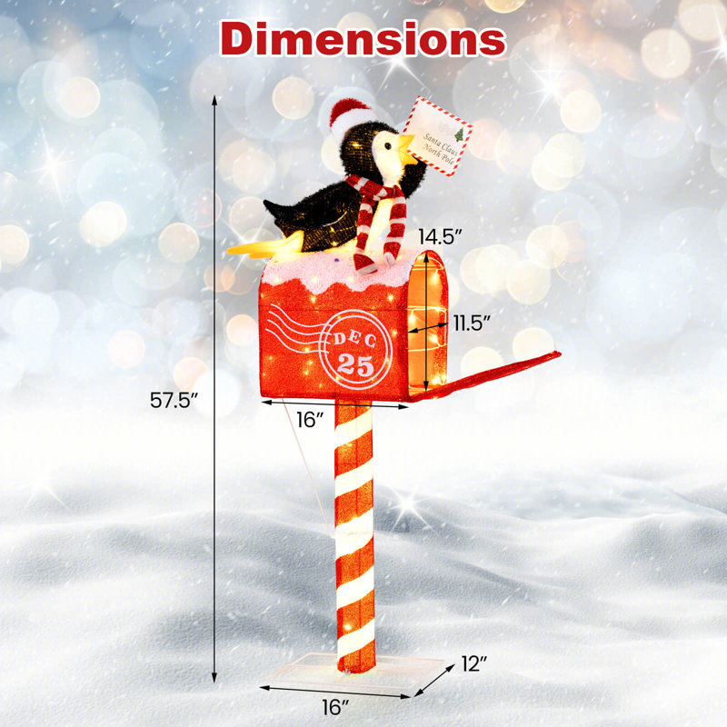 4.8 FT Christmas Lighted Penguin on Mailbox with 100 LED White Lights,Ground Stakes