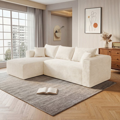 Canapé modulaire en L en flanelle avec ressorts ensachés, canapé convertible à siège profond et canapé en L