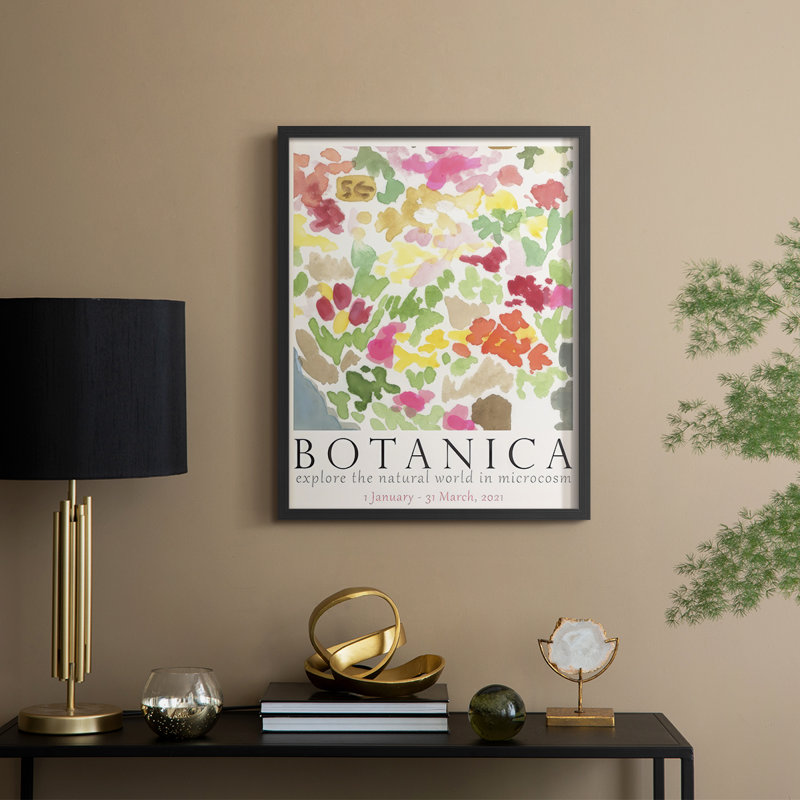 Affiche d'exposition botanique I, reproduction encadrée - bois massif, Noir, noir, noir, noir, H 15 po x l 12 po