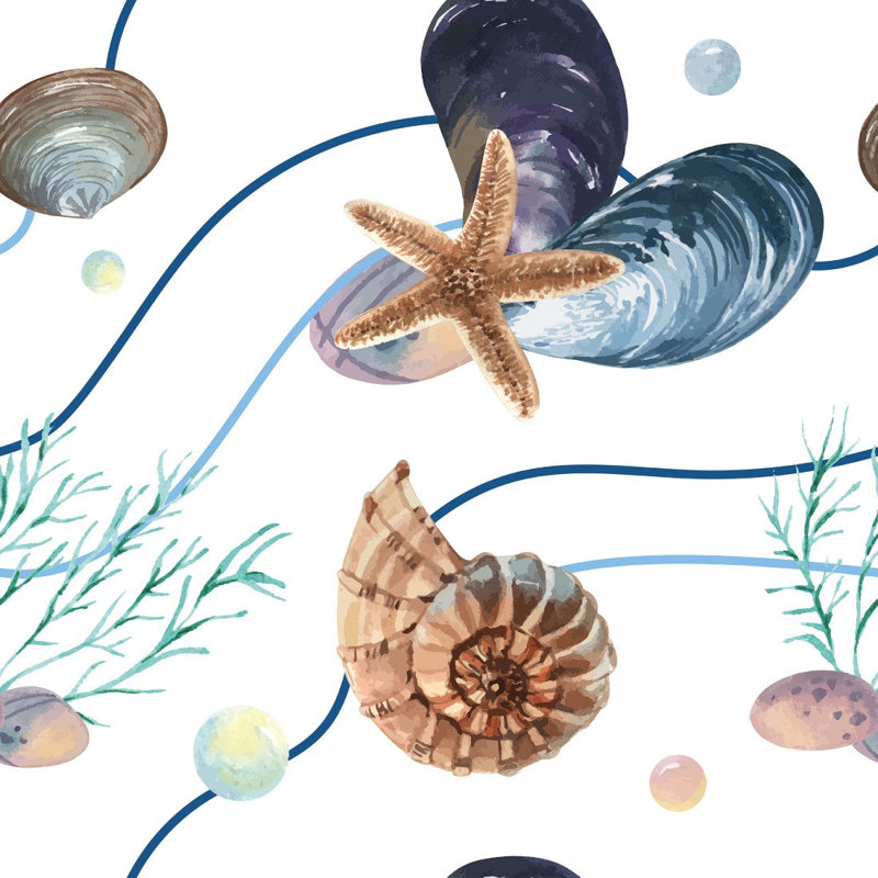 Papier peint à peler et coller L 96 po x l 24 po Starfish And Shells N015114