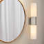 Luminaire de salle de bain 2 lumières à DEL avec abat-jour cylindrique en verre au fini nickel brossé-2093052037