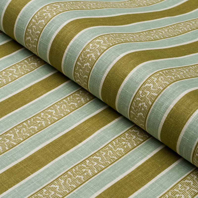 Tissu à rayures Auguste, Ciel / feuille