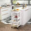 Mobile Kitchen Cart, Rolling Kitchen Island With Storage, Solid Wood Frame Utility Cart With Wire Fruit Baskets, Trays And Drawer