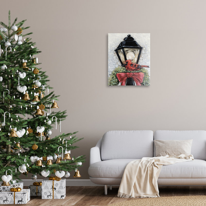 «Cardinal & Holiday Lamp», art mural par Sara G. Designs, H 30 po x l 24 po