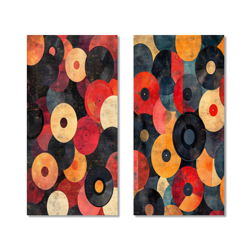 Cercles en vinyle rétro - ensemble de 2 reproductions d'art mural en métal, 32" H x 32" W