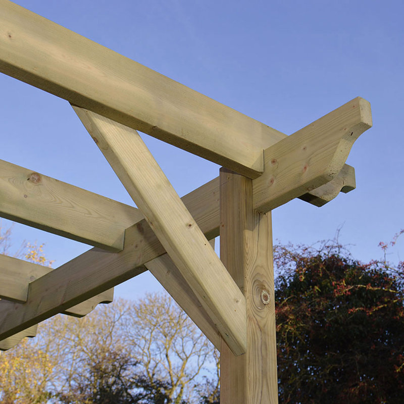 Baudelia Solid Wood Pergola, 14 ft x 6 ft, Light Green