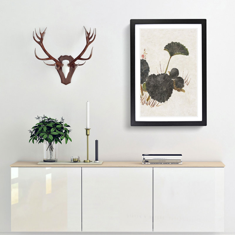 Worm on a Green Leaf by Shibata Zeshin - Framed Print, 65cm H x 48cm W x 2cm D, Black Framed