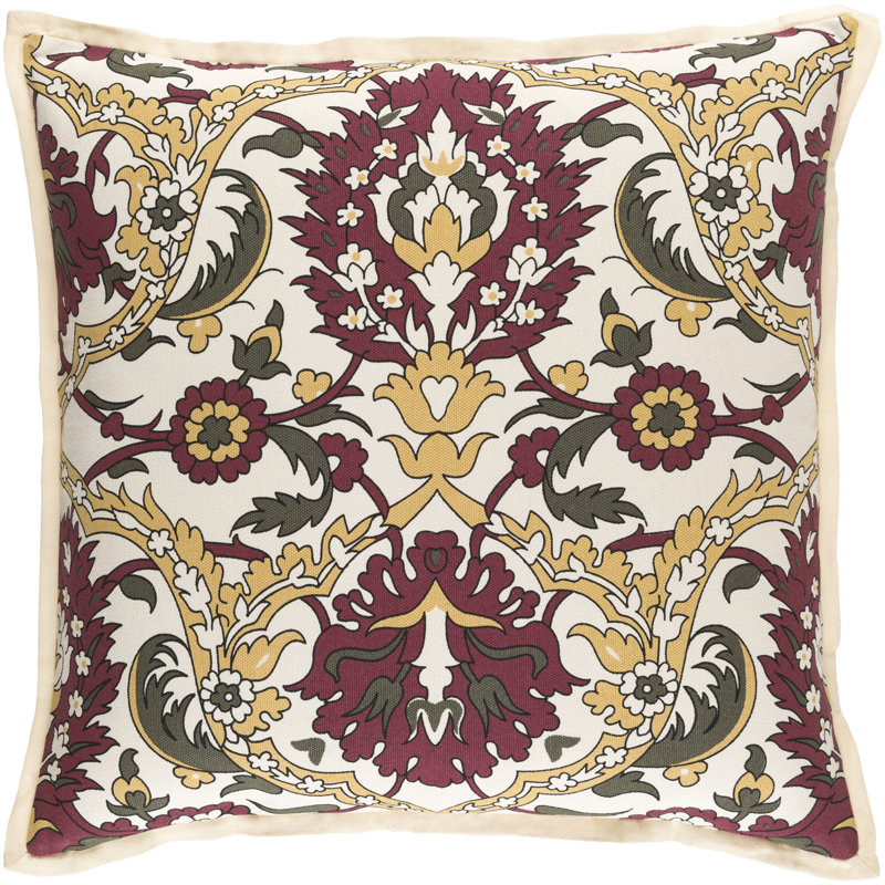 Coeur Paisley Linen Throw Pillow, 18" H x 18" W x 4" D, Gold/Burgundy/Olive/Black/Ivory
