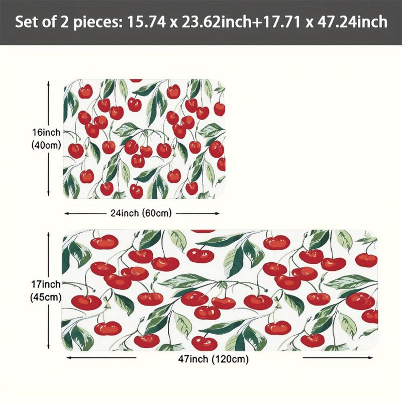 Red Cherry Kitchen Mats, 2 Pack, for Kitchen & Dining Room