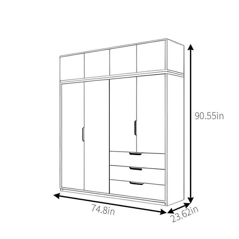 Garde-robe moderne, simple et classique, H 90,55 po x l 74,8 po x P 23,62 po