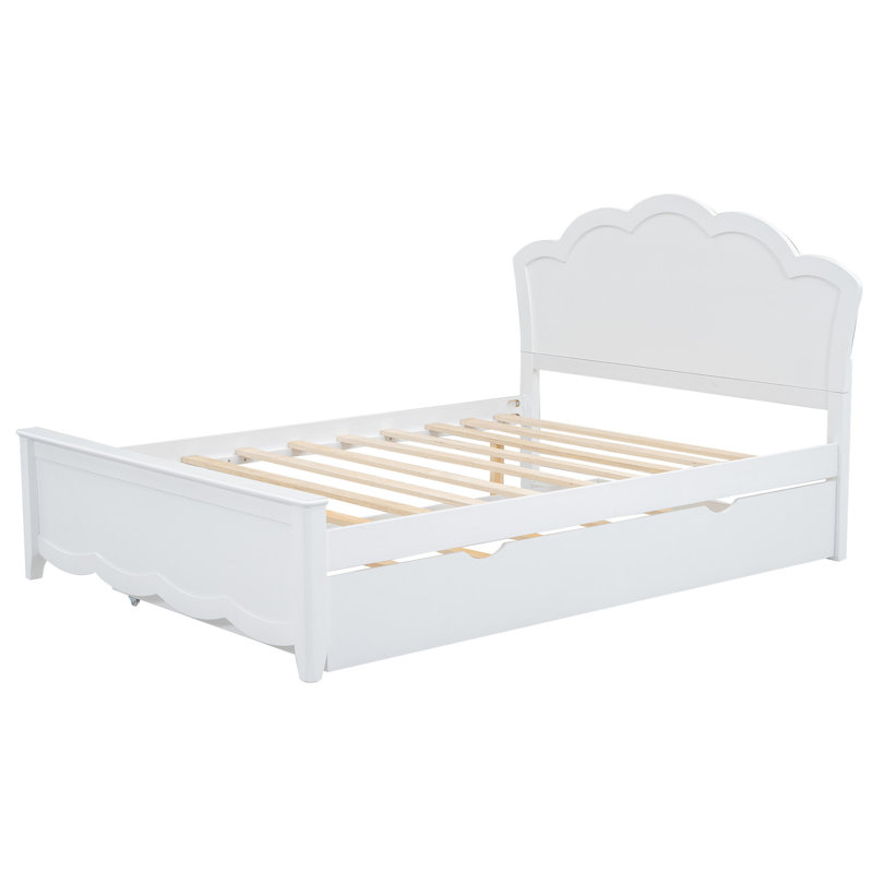 Lit plateforme en bois blanc avec tête de lit et lit gigogne simple, Lit double