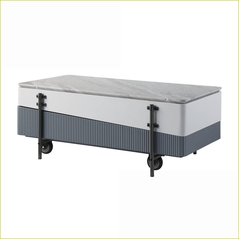 Gris et gris Table basse blanche à plateau relevable avec rangement dissimulé pour le salon