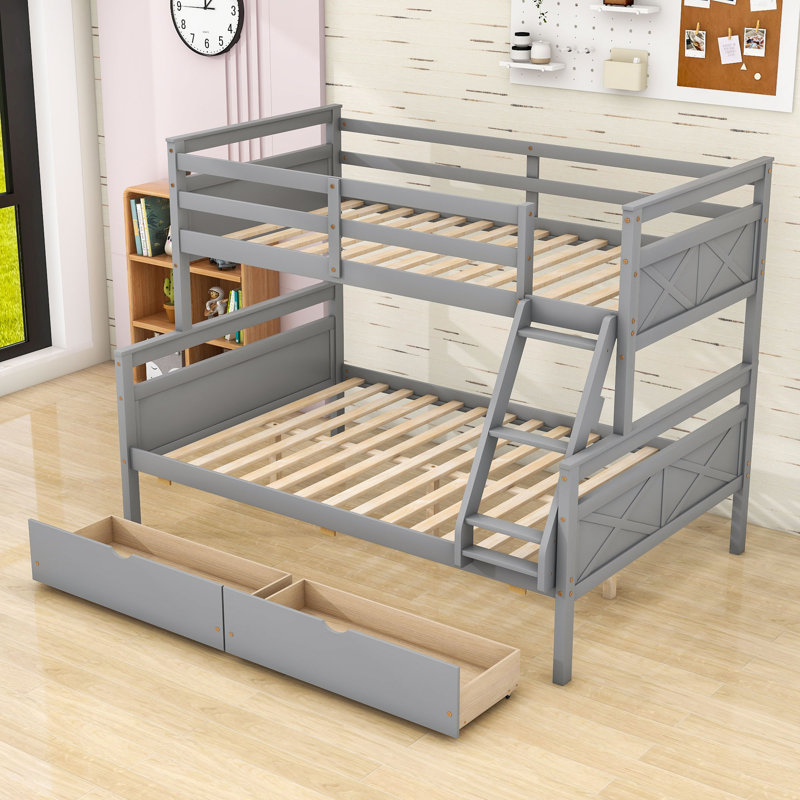Byron Twin Over Full 2 Drawer Wooden Bunk Bed, Gray