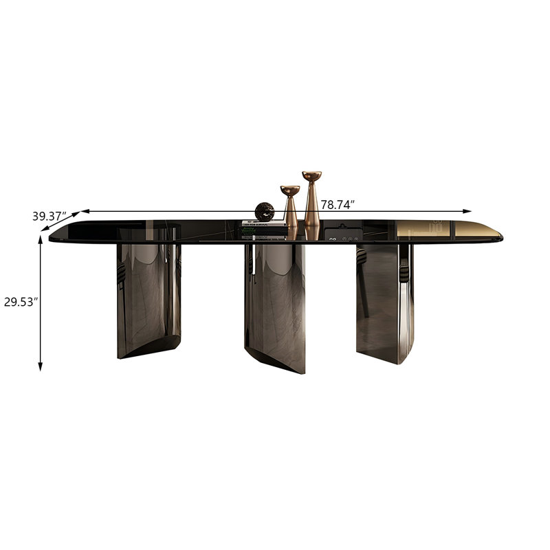 Tempered glass Stainless Steel black Dining Table, 29.53"H x 78.74"L x 39.37"W