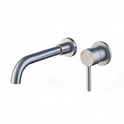 Robinet mural pour lavabo ou baignoire, robinet à poignée simple en laiton 2 trous inclus, nickel brossé