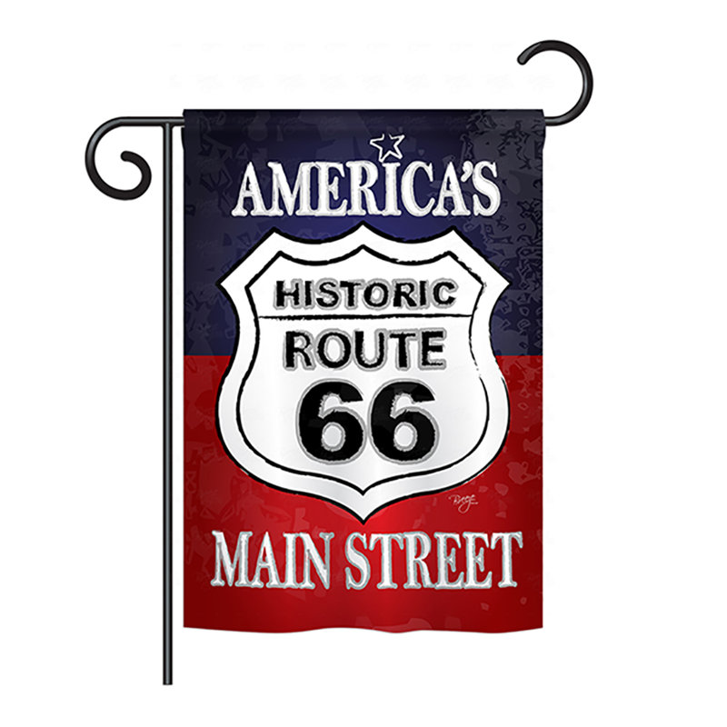 Drapeau de jardin en polyester Route 66, H 18,5 po x l 13 po