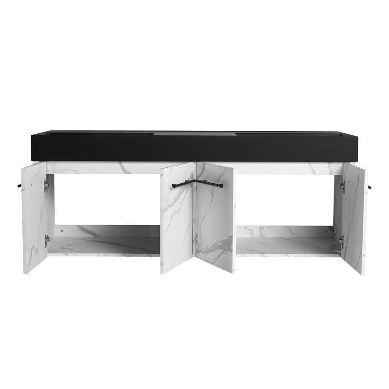Wall-Mounted Bathroom Vanity with Sink, Black