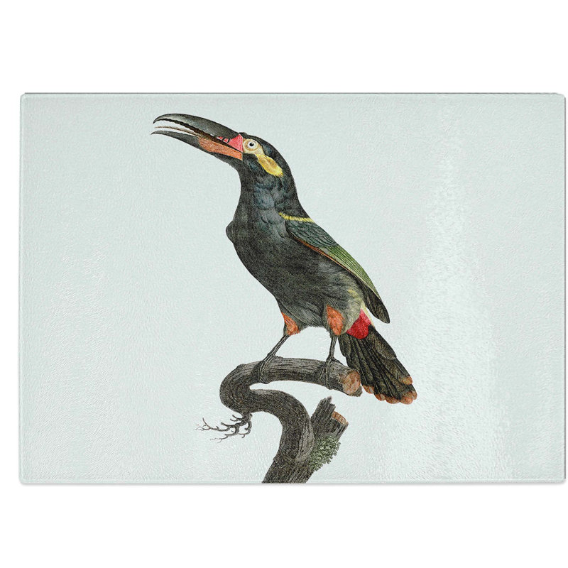 Tempered Glass Necked Aracari Toucan Chopping Board, 39 cm W x 28.5 cm L