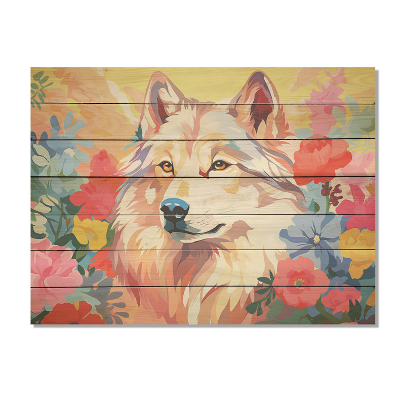 Impressionniste loup coloré impressionniste III - Animal loup sur bois, H 30 po x l 40 po