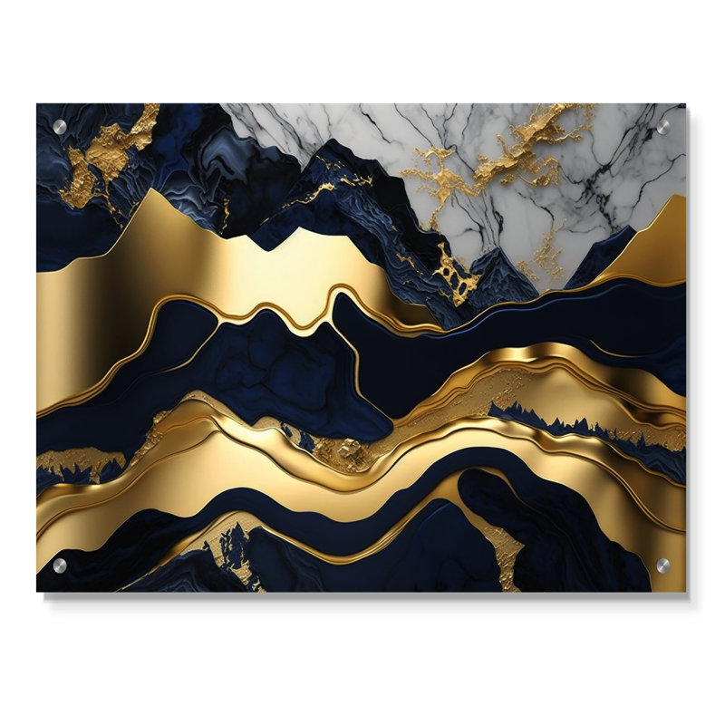 Abstraction de marbre bleu et or hypnotisant bleu - art abstrait en marbre, H 30 po x l 40 po