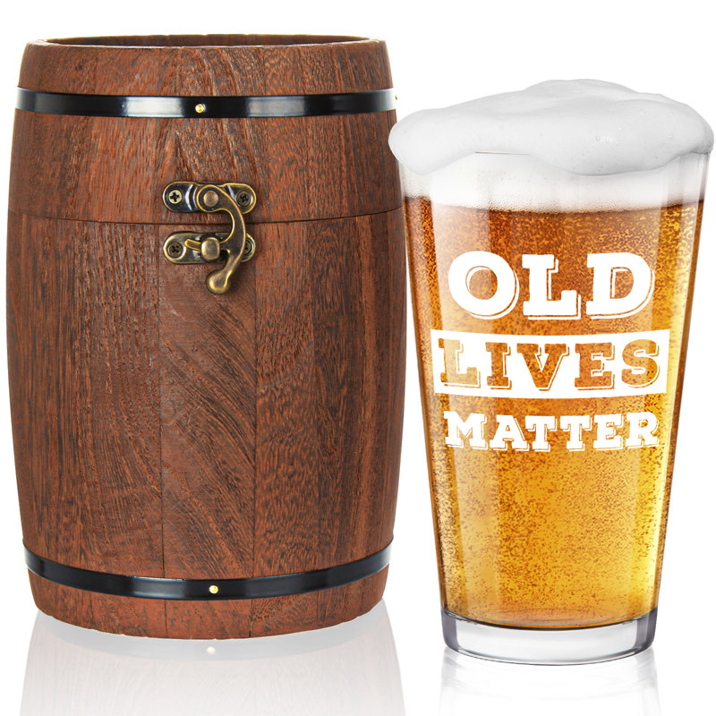 Old Lives Matter Beer Glass in Barrel Box-450ml
