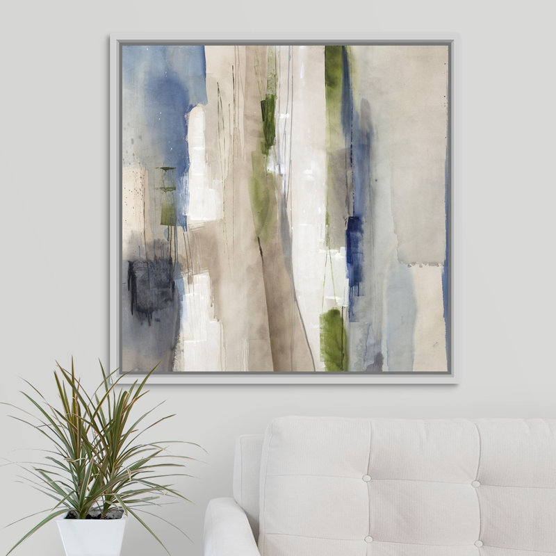 « taxi the piste », peinture sur toile, H 37,7 po x l 37,7 po x P 1,75 po, Cadre flottant blanc