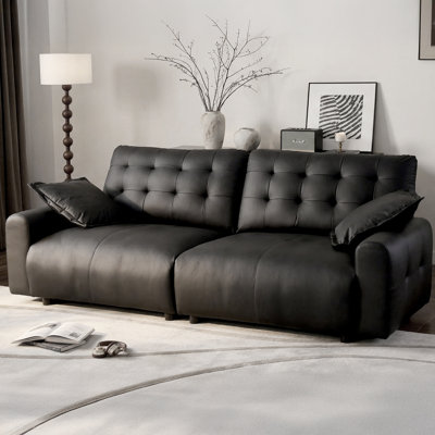 Oversized Sectional Couches for Living Room Adjustable Backrest 31.5" Seat Depth Semi-Reclining Pu Leather Cloud Couch Sleeper Sofa Adjustable Back Chaise Detachable Sailboat Sofa (Black, 91"- 2 Seat)